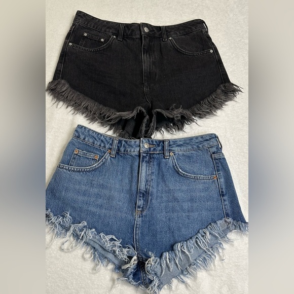 Bundle Summer Topshop Moto KIRI Black and Blue Jean Shorts with Distressed Hem - Picture 2 of 13